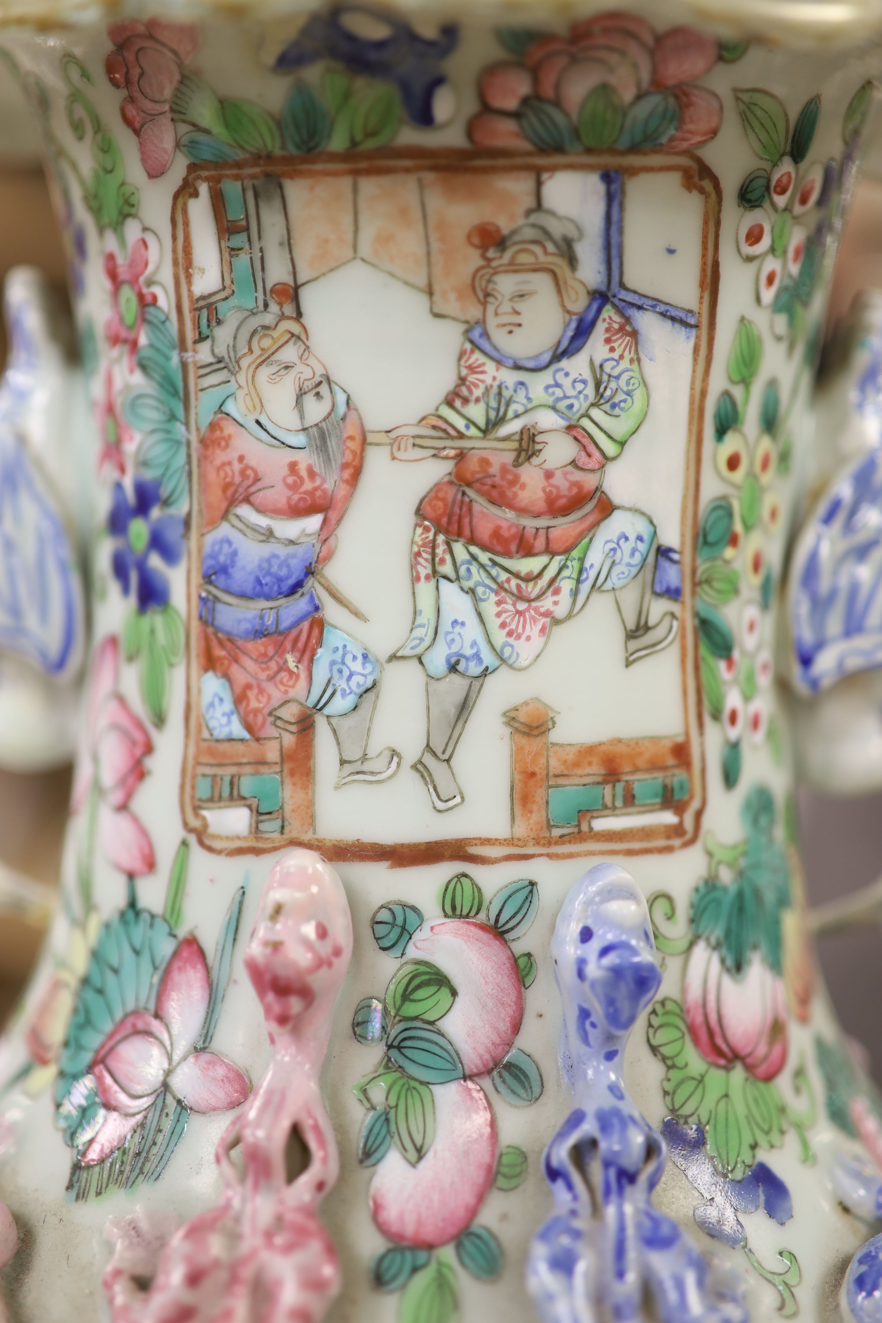 Two 19th century Chinese famille rose vases, tallest 45cm